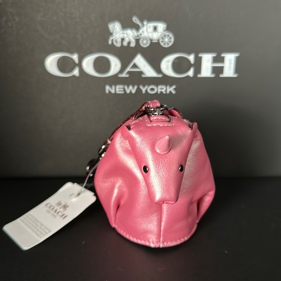 Coach Handbags - Coach Unicorn Metallic Pink keychain Bag Charm Coin Purse Stud Zipper NWT Leash
